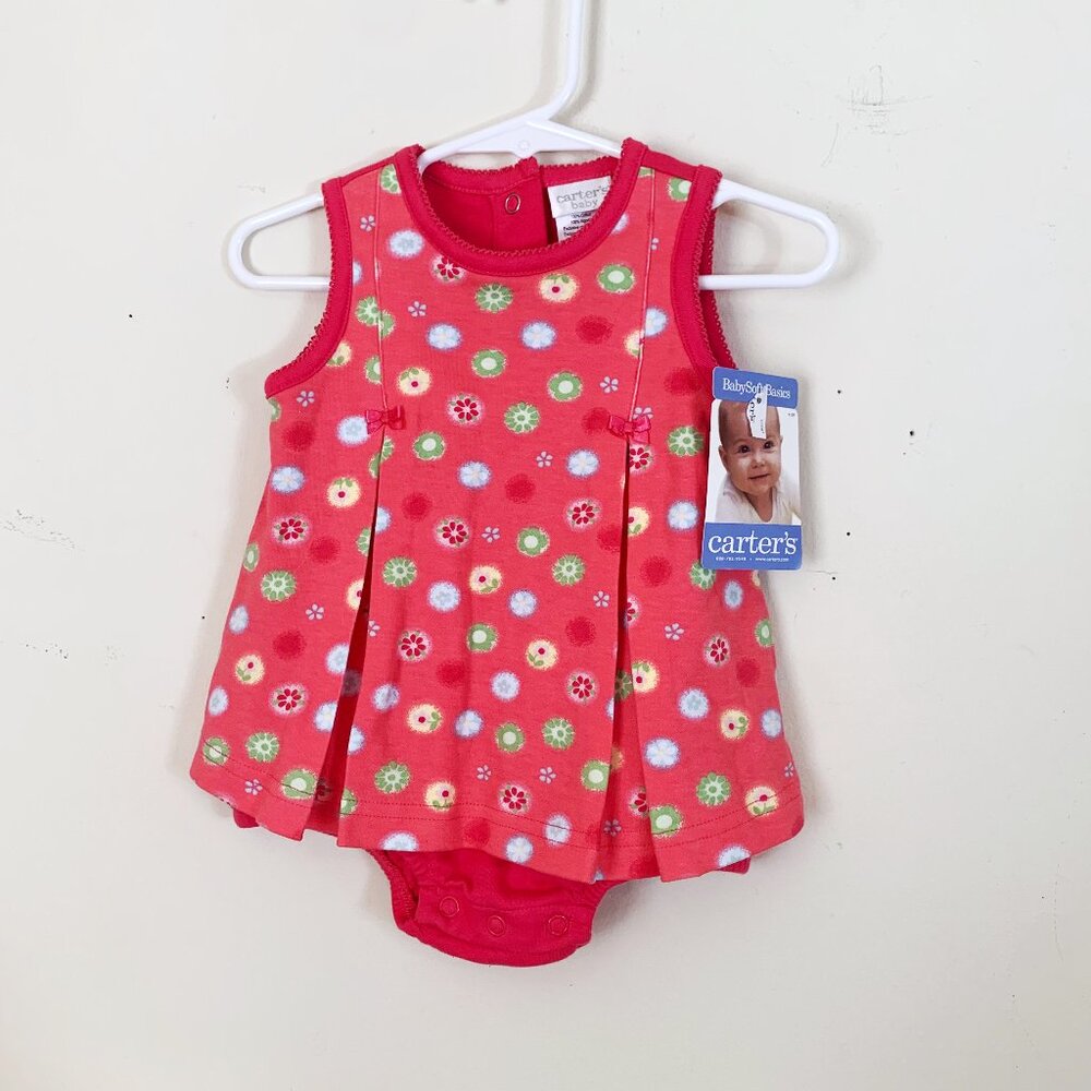 DEADSTOCK Carter's Pink Sleeveless Baby Romper Daisy Flower Size 0-3 Month